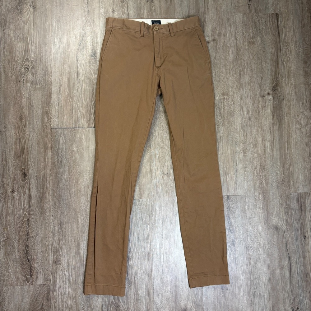 J Crew 250 Skinny Chino Pants Mens 28x32 Tan Brown Cotton Blend Stretch